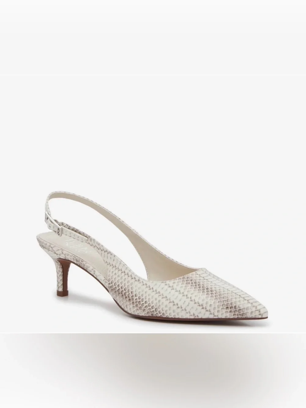 Franco Sarto Kate Pointed Slingback Kitten Heel in Cream Snake Print - Picture 1 of 8